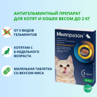 Милпразон таблетки для кошек, 2х4 мг / 10 мг