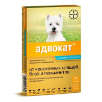 Адвокат капли (1пип) д/собак 4-10кг от чесот.клещей, блох и гельминтов