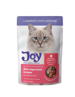 JOY ГЛАМУР 85 г ГИПОАЛЛЕРГЕННЫЙ ДЛЯ КОШЕК ДЛЯ ЗДОРОВЬЯ КОЖИ И ШЕРСТИ  С ИНДЕЙКОЙ, УТКОЙ И КРОЛИКОМ