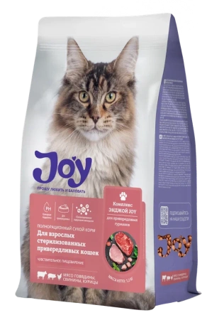 JOY ЭНДЖОЙ 1,2 кг корм для взрослых стерилизованных привередливых кошек с чувствительным пищевар.
