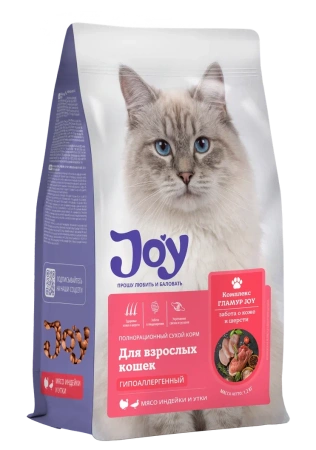 JOY ГЛАМУР 7 кг сухой корм для взрослых кошек для ухода за кожей и шерстью