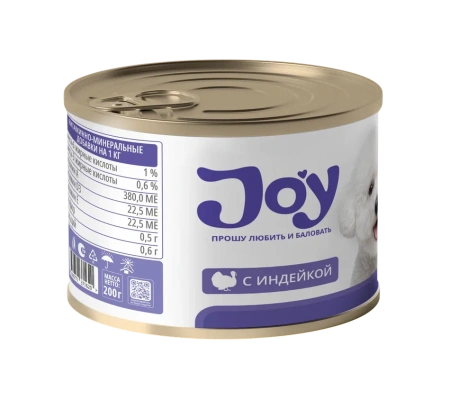 JOY ГИПО 200г консервированный гипоаллергенный корм для собак с индейкой 