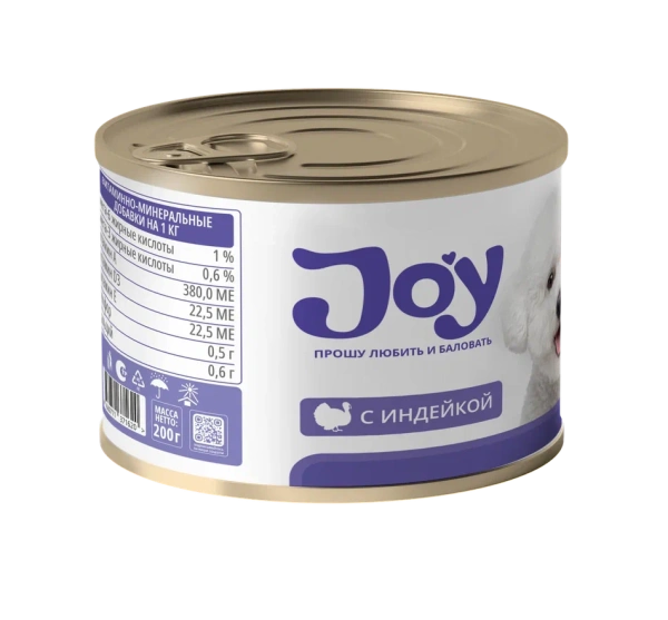 JOY ГИПО 200г консервированный гипоаллергенный корм для собак с индейкой 
