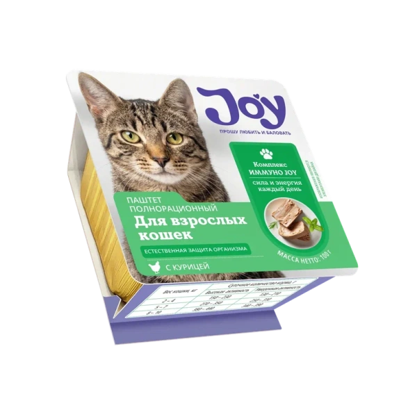 JOY ИММУНО 100г консервированный корм для поддержания иммунитета у взрослых кошек паштет с курицей