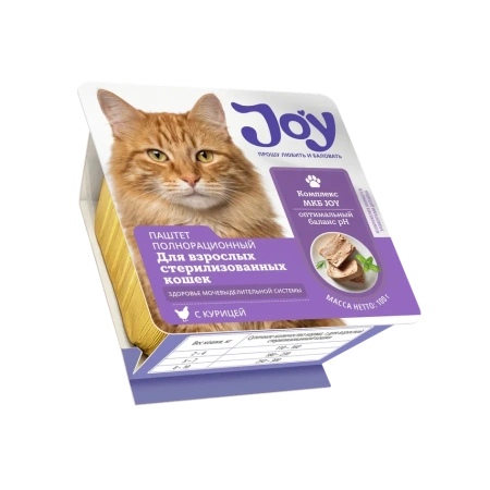 JOY МБК 100г консервированный корм для стерилизованных кошек для профилактики мкб паштет с курицей