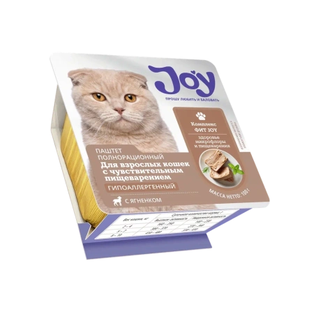 JOY ФИТ 100г консервированный корм для кошек c чувствительным пищеварением паштет с ягненком