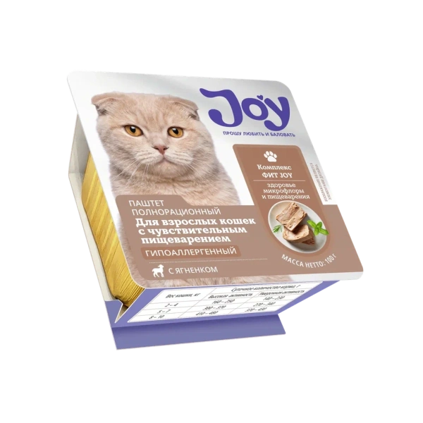 JOY ФИТ 100г консервированный корм для кошек c чувствительным пищеварением паштет с ягненком